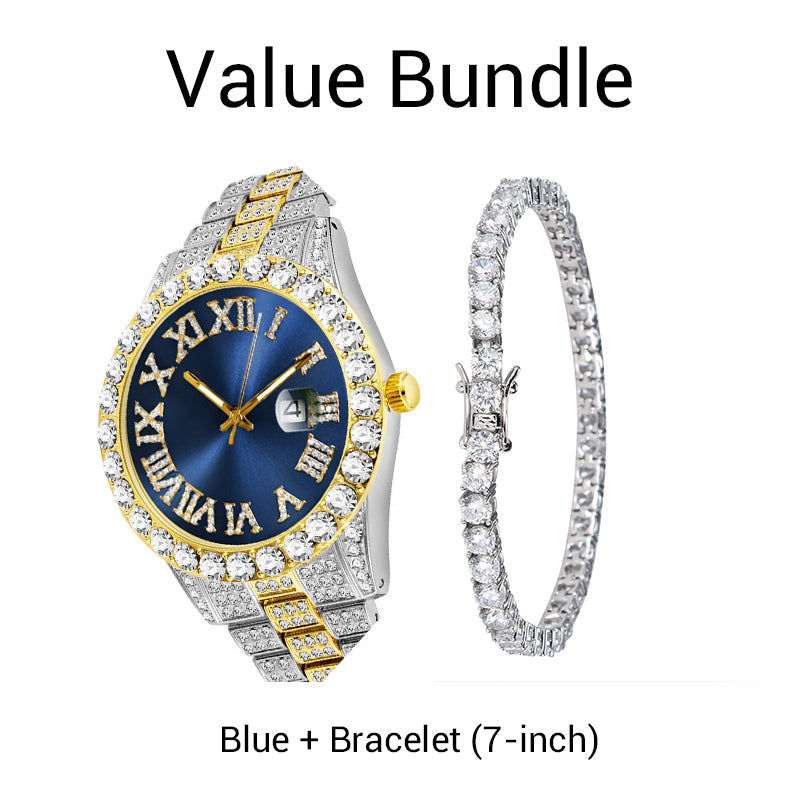 ⌚ 50% RABATT! ✨ Herrklocka med Strass & Kvartsverk – Lyxig Design, Iögonfallande & Perfekt för Fest 💎