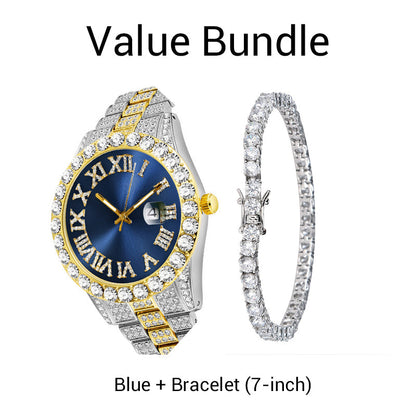 ⌚ 50% RABATT! ✨ Herrklocka med Strass & Kvartsverk – Lyxig Design, Iögonfallande & Perfekt för Fest 💎