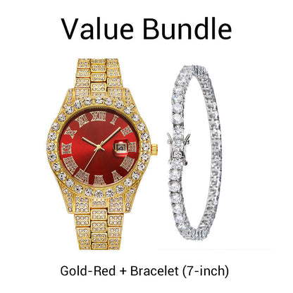⌚ 50% RABATT! ✨ Herrklocka med Strass & Kvartsverk – Lyxig Design, Iögonfallande & Perfekt för Fest 💎