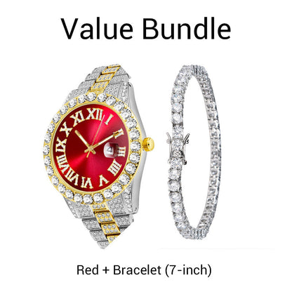 ⌚ 50% RABATT! ✨ Herrklocka med Strass & Kvartsverk – Lyxig Design, Iögonfallande & Perfekt för Fest 💎