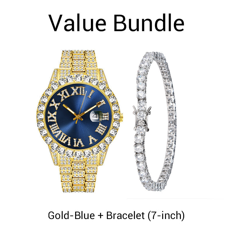 ⌚ 50% RABATT! ✨ Herrklocka med Strass & Kvartsverk – Lyxig Design, Iögonfallande & Perfekt för Fest 💎