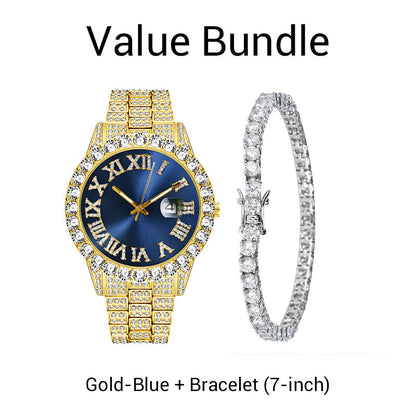⌚ 50% RABATT! ✨ Herrklocka med Strass & Kvartsverk – Lyxig Design, Iögonfallande & Perfekt för Fest 💎