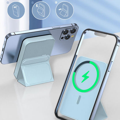 Mini hopfällbar trådlös magnetisk powerbank med stativ