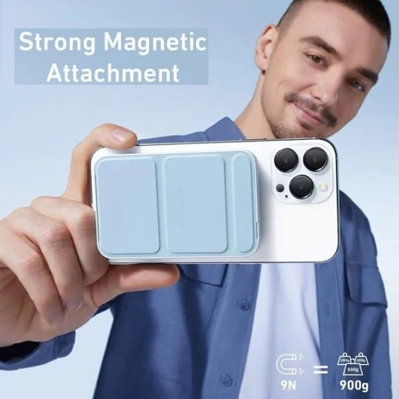 Mini hopfällbar trådlös magnetisk powerbank med stativ