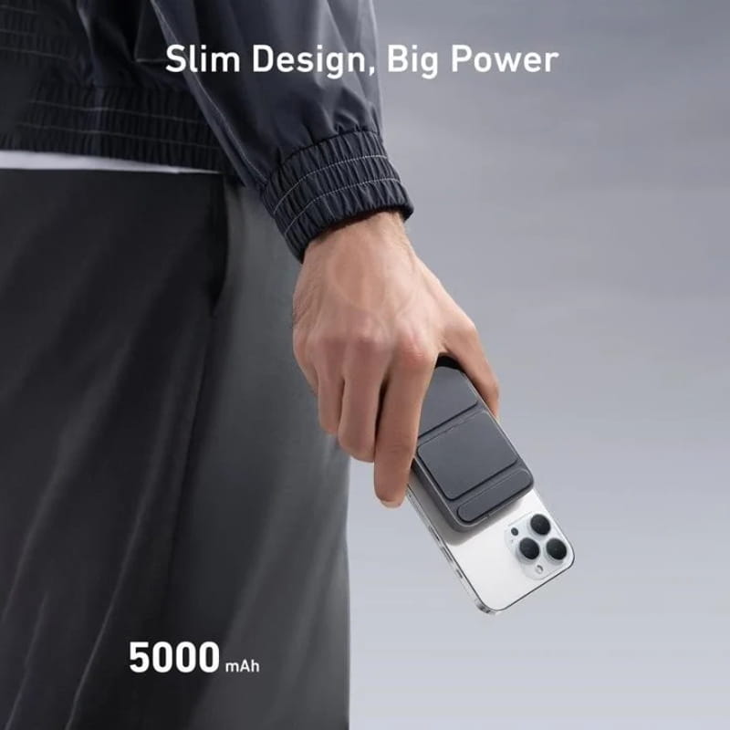 Mini hopfällbar trådlös magnetisk powerbank med stativ
