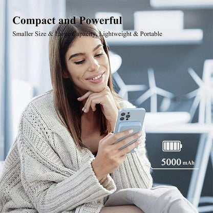 Mini hopfällbar trådlös magnetisk powerbank med stativ