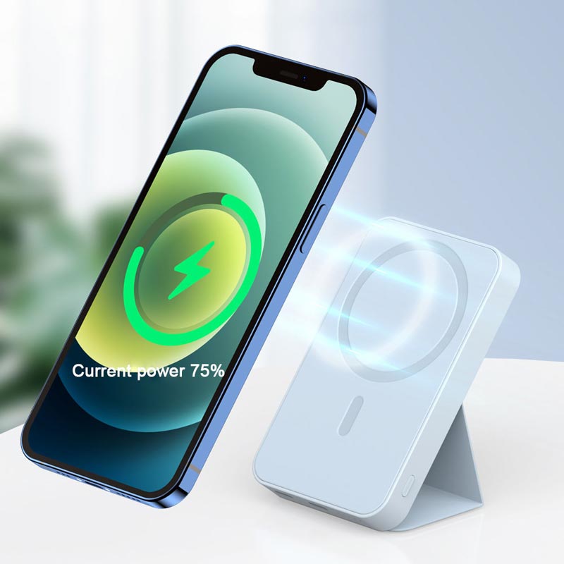 Mini hopfällbar trådlös magnetisk powerbank med stativ