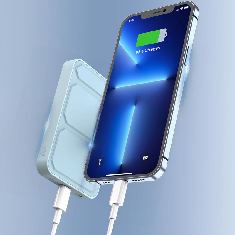 Mini hopfällbar trådlös magnetisk powerbank med stativ