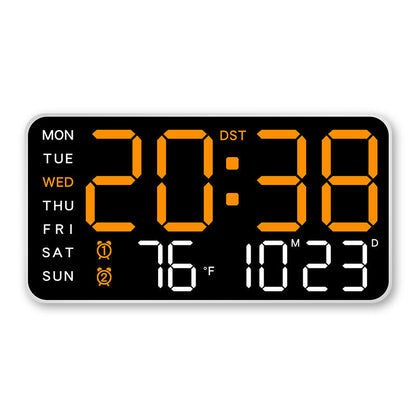Stor digital väggklocka med LED-display, datum och termometer