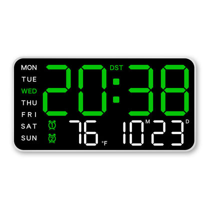 Stor digital väggklocka med LED-display, datum och termometer