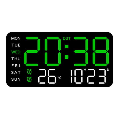 Stor digital väggklocka med LED-display, datum och termometer