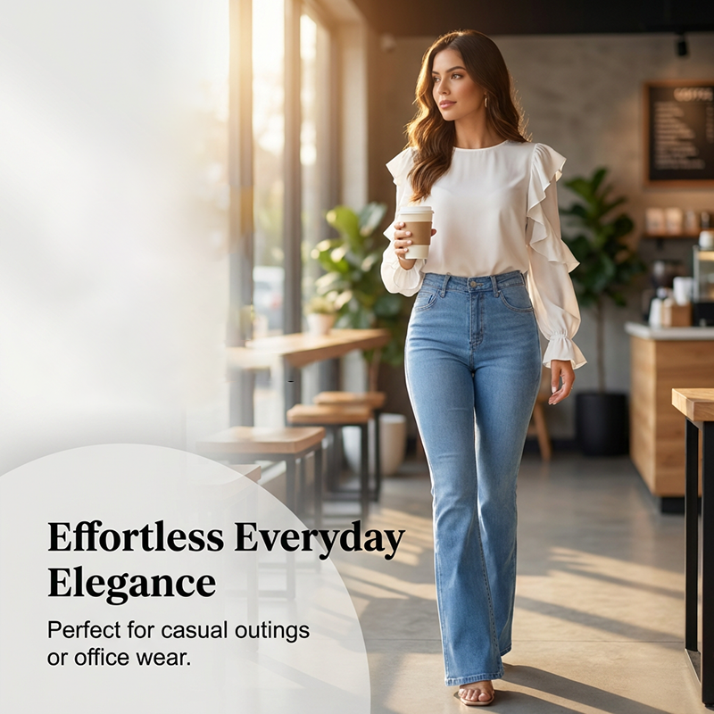 👖 50% RABATT! 💙 Högmidjade Utsvängda Stretchjeans för Kvinnor – Bekväm Passform, Retro Stil & Stretchigt Tyg 🌸