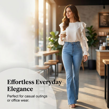 👖 50% RABATT! 💙 Högmidjade Utsvängda Stretchjeans för Kvinnor – Bekväm Passform, Retro Stil & Stretchigt Tyg 🌸