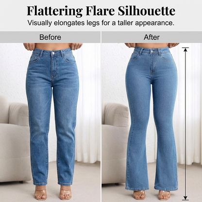 👖 50% RABATT! 💙 Högmidjade Utsvängda Stretchjeans för Kvinnor – Bekväm Passform, Retro Stil & Stretchigt Tyg 🌸