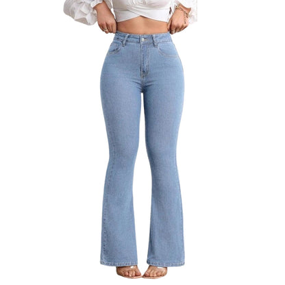 👖 50% RABATT! 💙 Högmidjade Utsvängda Stretchjeans för Kvinnor – Bekväm Passform, Retro Stil & Stretchigt Tyg 🌸