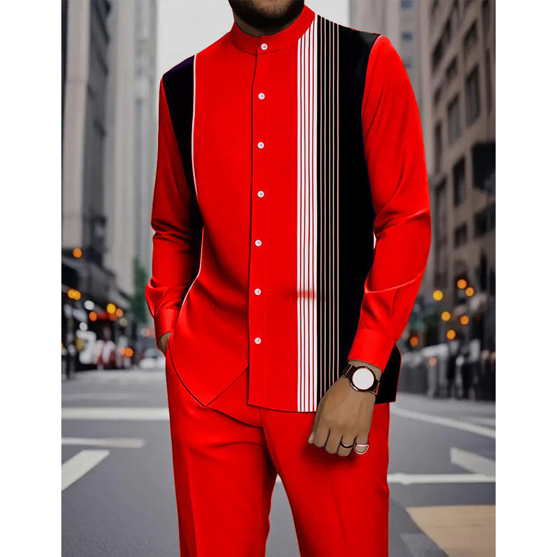 👔 2-delat set med randig skjorta och byxor för herr✨ Enkel stil✨