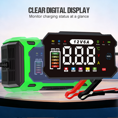 🔋50 % RABATT!🚗Smart bilbatteriladdare 12 V 6 A – Impulsreparationsfunktion, LCD-skärm och maximal säkerhet 🛡️