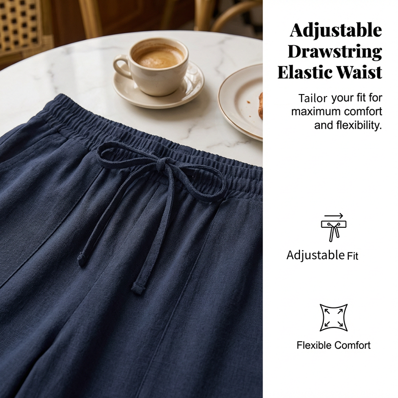 👖 50% RABATT NU! 🌿 Korta byxor i bomulls- och linneblandning för dam – Elastisk Midja med Dragsko, Vida Ben & Djupa Sidfickor – Andningsbar Sommarbasvara ✨