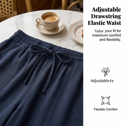 👖 50% RABATT NU! 🌿 Korta byxor i bomulls- och linneblandning för dam – Elastisk Midja med Dragsko, Vida Ben & Djupa Sidfickor – Andningsbar Sommarbasvara ✨