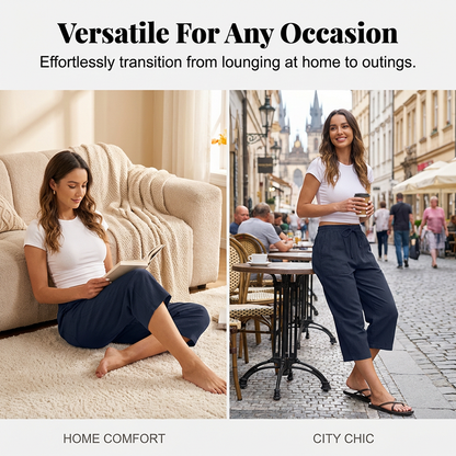 👖 50% RABATT NU! 🌿 Korta byxor i bomulls- och linneblandning för dam – Elastisk Midja med Dragsko, Vida Ben & Djupa Sidfickor – Andningsbar Sommarbasvara ✨