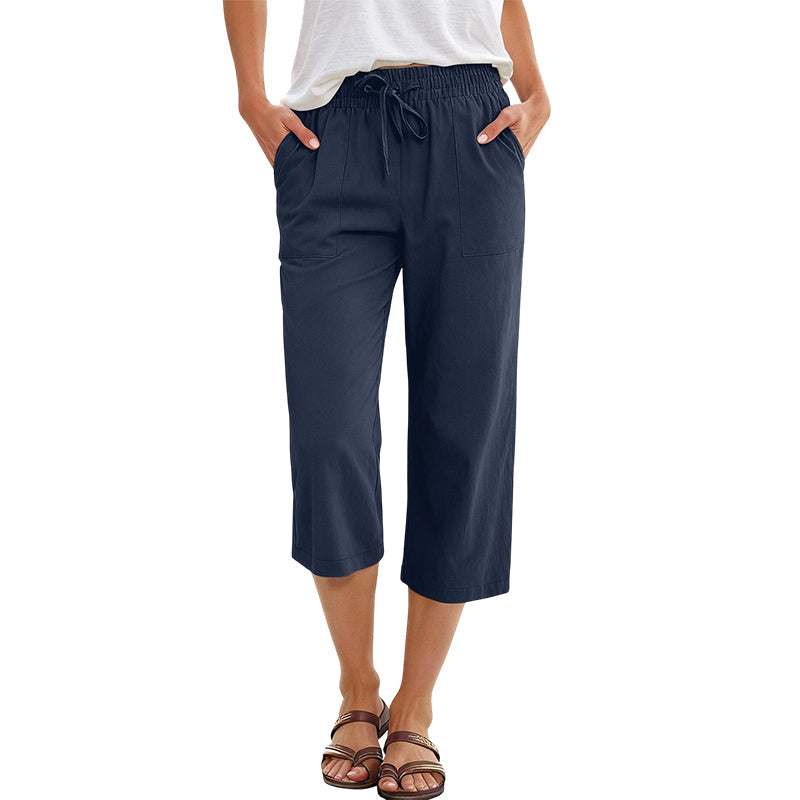 👖 50% RABATT NU! 🌿 Korta byxor i bomulls- och linneblandning för dam – Elastisk Midja med Dragsko, Vida Ben & Djupa Sidfickor – Andningsbar Sommarbasvara ✨