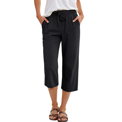 👖 50% RABATT NU! 🌿 Korta byxor i bomulls- och linneblandning för dam – Elastisk Midja med Dragsko, Vida Ben & Djupa Sidfickor – Andningsbar Sommarbasvara ✨