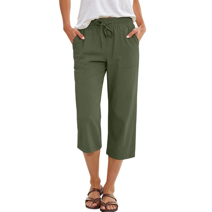 👖 50% RABATT NU! 🌿 Korta byxor i bomulls- och linneblandning för dam – Elastisk Midja med Dragsko, Vida Ben & Djupa Sidfickor – Andningsbar Sommarbasvara ✨