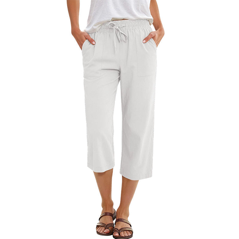 👖 50% RABATT NU! 🌿 Korta byxor i bomulls- och linneblandning för dam – Elastisk Midja med Dragsko, Vida Ben & Djupa Sidfickor – Andningsbar Sommarbasvara ✨
