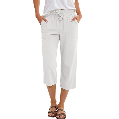 👖 50% RABATT NU! 🌿 Korta byxor i bomulls- och linneblandning för dam – Elastisk Midja med Dragsko, Vida Ben & Djupa Sidfickor – Andningsbar Sommarbasvara ✨