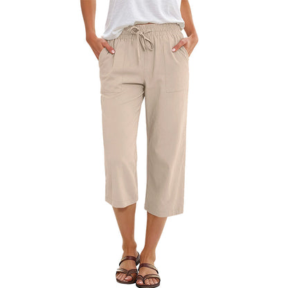 👖 50% RABATT NU! 🌿 Korta byxor i bomulls- och linneblandning för dam – Elastisk Midja med Dragsko, Vida Ben & Djupa Sidfickor – Andningsbar Sommarbasvara ✨