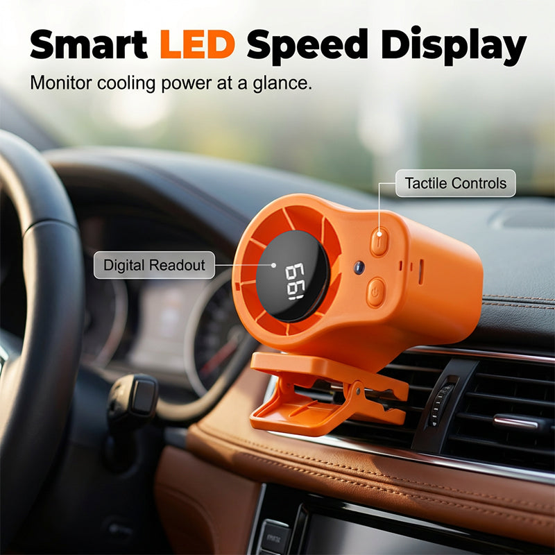 🚗 50% RABATT NU!❄️ Handsfree-fläkt med LED-skärm – Kraftfull Kylning & Stabil Fästning – Bärbar Essential 🔋