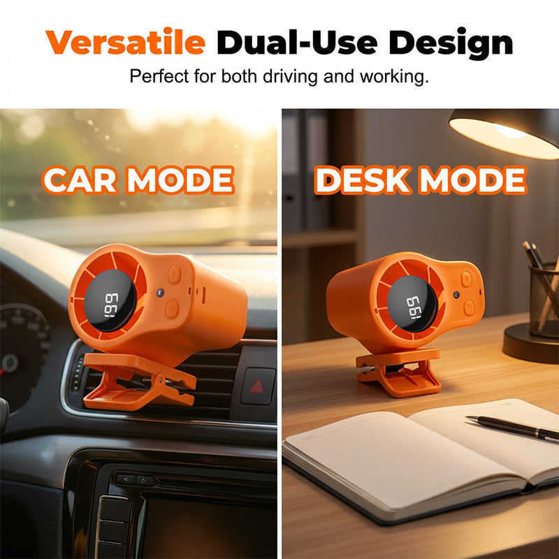 🚗 50% RABATT NU!❄️ Handsfree-fläkt med LED-skärm – Kraftfull Kylning & Stabil Fästning – Bärbar Essential 🔋