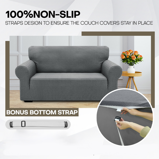 Sofföverdrag i jacquard med hög elasticitet och halkskyddsremmar