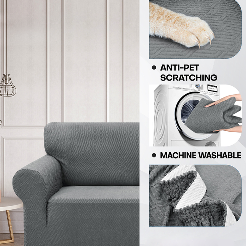 Sofföverdrag i jacquard med hög elasticitet och halkskyddsremmar
