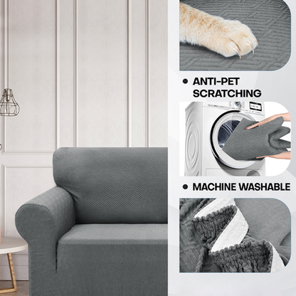Sofföverdrag i jacquard med hög elasticitet och halkskyddsremmar