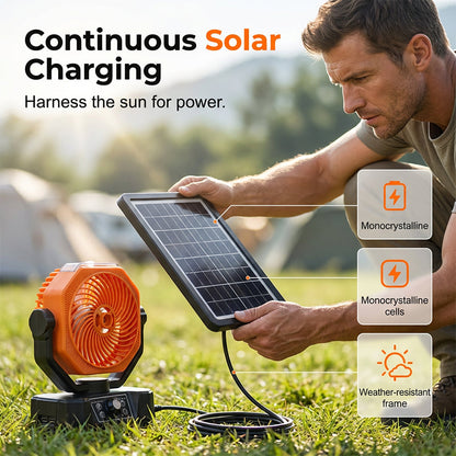 🥳REA 2026🥳💞Över 50 000 sålda!🌞⛺ 50 % RABATT! Bärbar solcellsdriven fläkt med dimfunktion – sval dimma + bred svängning + fjärrkontroll. Solcellsdriven, bekväm camping utan elanslutning. Inga fler kvavt varma sommardagar! 💨🌀