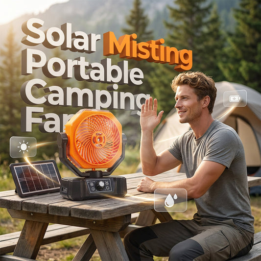 🥳REA 2026🥳💞Över 50 000 sålda!🌞⛺ 50 % RABATT! Bärbar solcellsdriven fläkt med dimfunktion – sval dimma + bred svängning + fjärrkontroll. Solcellsdriven, bekväm camping utan elanslutning. Inga fler kvavt varma sommardagar! 💨🌀