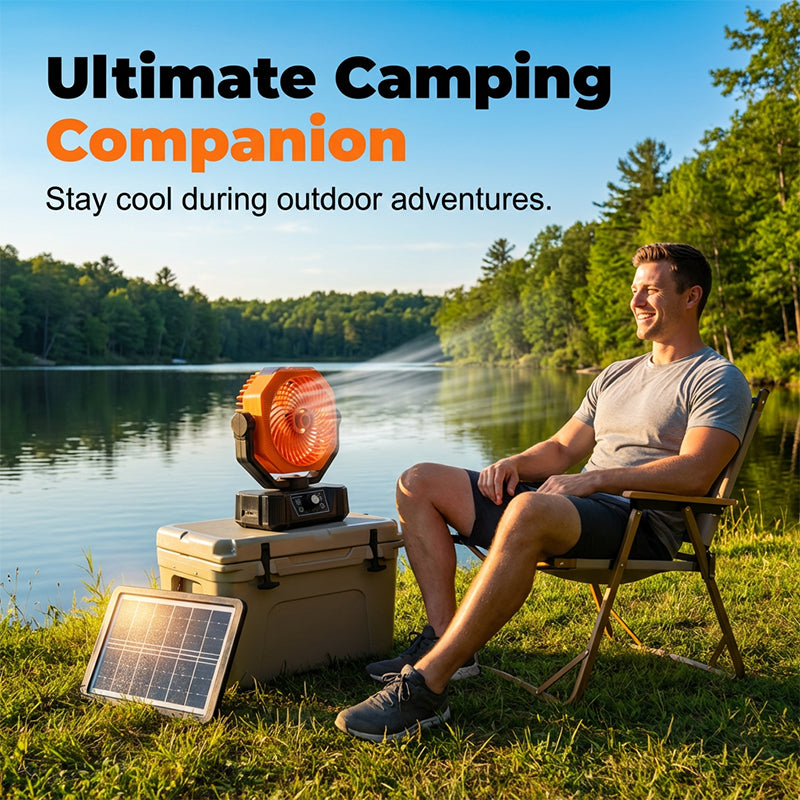 🥳REA 2026🥳💞Över 50 000 sålda!🌞⛺ 50 % RABATT! Bärbar solcellsdriven fläkt med dimfunktion – sval dimma + bred svängning + fjärrkontroll. Solcellsdriven, bekväm camping utan elanslutning. Inga fler kvavt varma sommardagar! 💨🌀