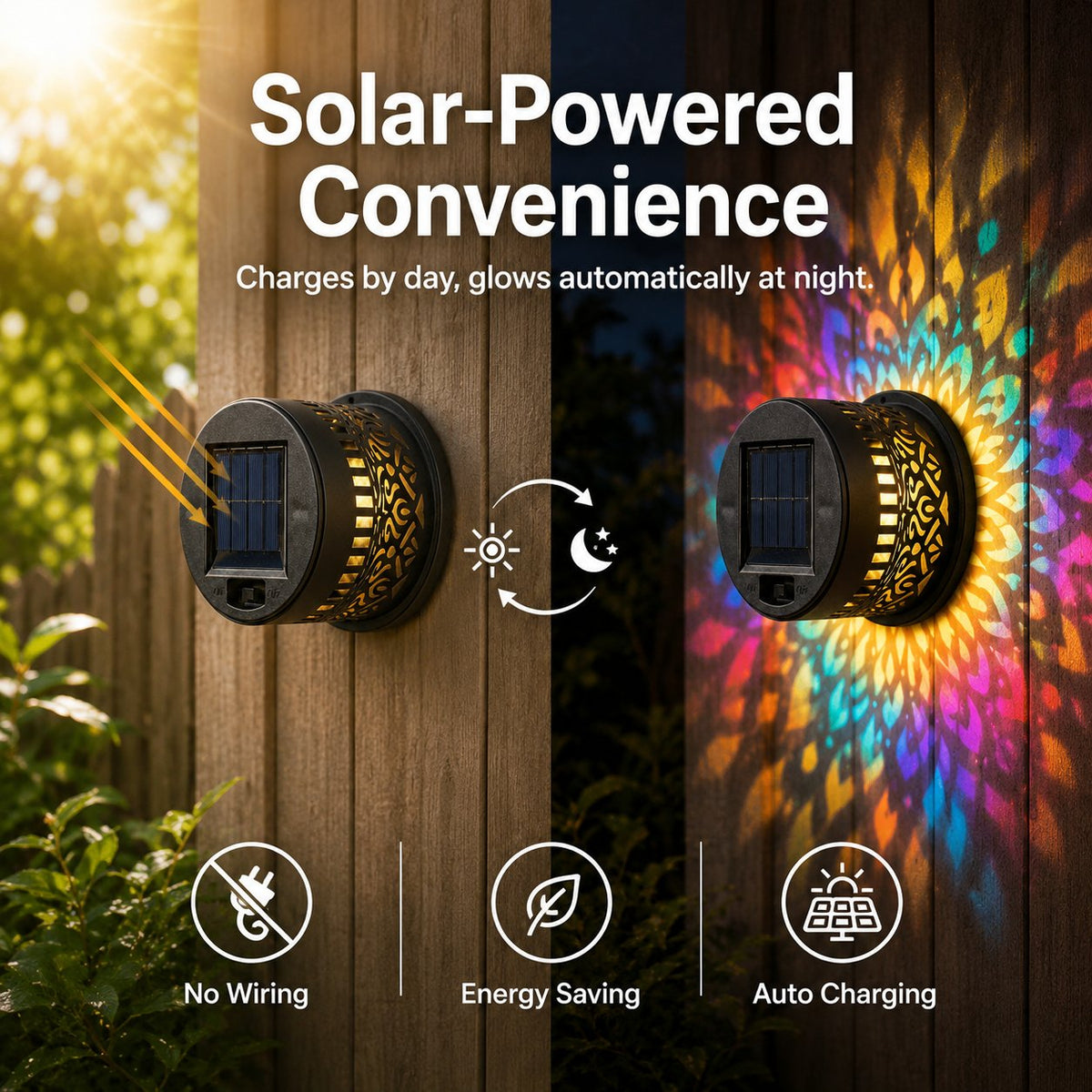 🌞💡Solcellsdriven mandala vägglampa utomhus trädgård staket projektorlampa uteplats stämningsdekoration✨