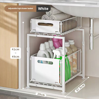 💪🫙 BLIXTREA 70%! Dubbelt Utdragbart Skåpställ – 5 Justerbara Höjder, 2 Hyllplan, Kolstål, Stor Kapacitet, Ingen Installation Krävs ✨