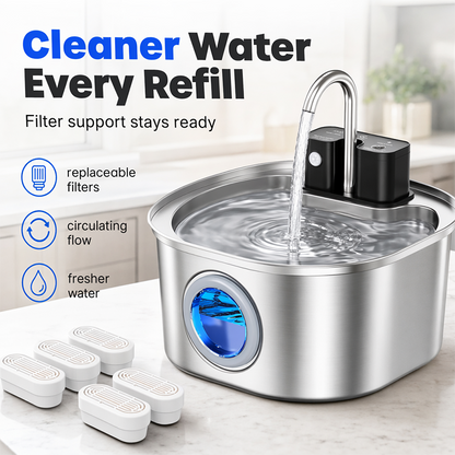 🐱 3,2L Edelstahl-Trinkbrunnen für Katzen & Hunde – kabellos, wiederaufladbar & mit Filter, leise & hygienisch 💧