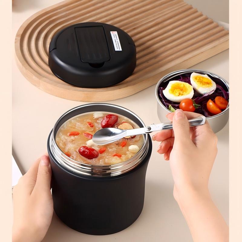 🍱 50% RABATT NU! 🥄 Vakuumisolerad Matburk med Hopfällbar Sked – Håller Maten Varm – Perfekt för Jobb, Skola & Picknick 🌿