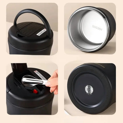 🍱 50% RABATT NU! 🥄 Vakuumisolerad Matburk med Hopfällbar Sked – Håller Maten Varm – Perfekt för Jobb, Skola & Picknick 🌿