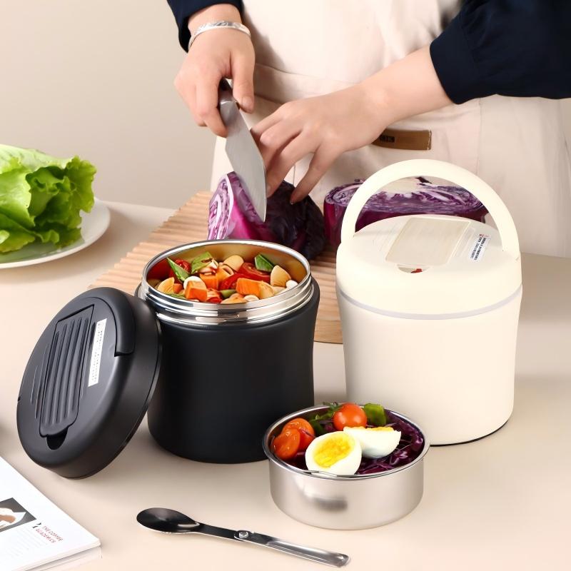 🍱 50% RABATT NU! 🥄 Vakuumisolerad Matburk med Hopfällbar Sked – Håller Maten Varm – Perfekt för Jobb, Skola & Picknick 🌿