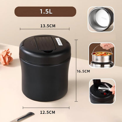 🍱 50% RABATT NU! 🥄 Vakuumisolerad Matburk med Hopfällbar Sked – Håller Maten Varm – Perfekt för Jobb, Skola & Picknick 🌿