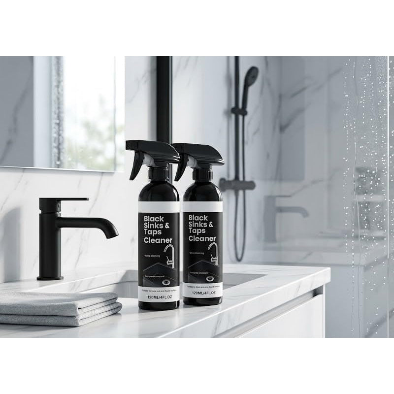 🚿 50% RABATT NU! Kalkborttagningsspray för svarta handfat och kranar – kalklösande, ytvänlig & förebygger avlagringar – perfekt för badrum, kök och duschytor ✨🧽