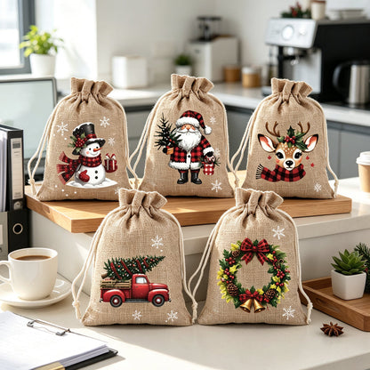 🎄✨ Julklappspåsar med dragsko – festliga tomte- och renmotiv med dubbel dragsko och hållbart tyg 🎁